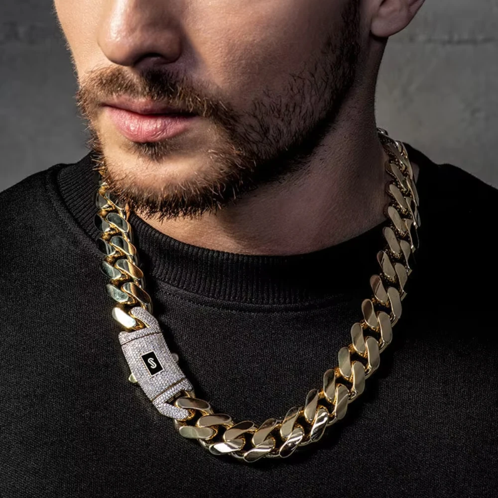 Collar de cadena cubana de acero inoxidable de 16-20 mm, chapado en oro de 14 quilates y 18 quilates, cadena de eslabones cubanos de Miami, gargantilla de Monaco para hombres y mujeres