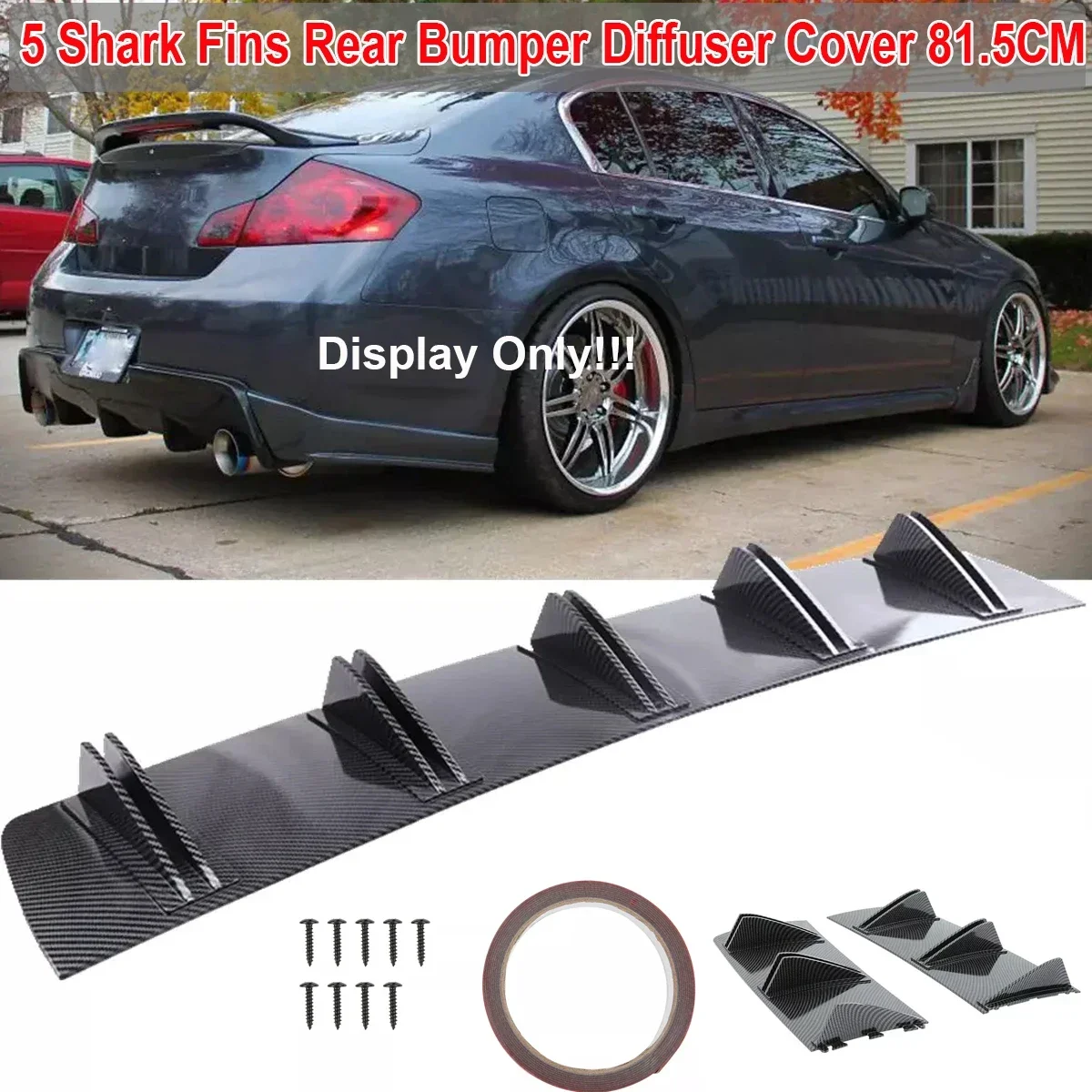 81.5cm For Infiniti Q50 Q60 G37 G35 Universal Rear Bumper Diffuser 5 Shark Fin Curved Splitter Canard Cover Car Accessories