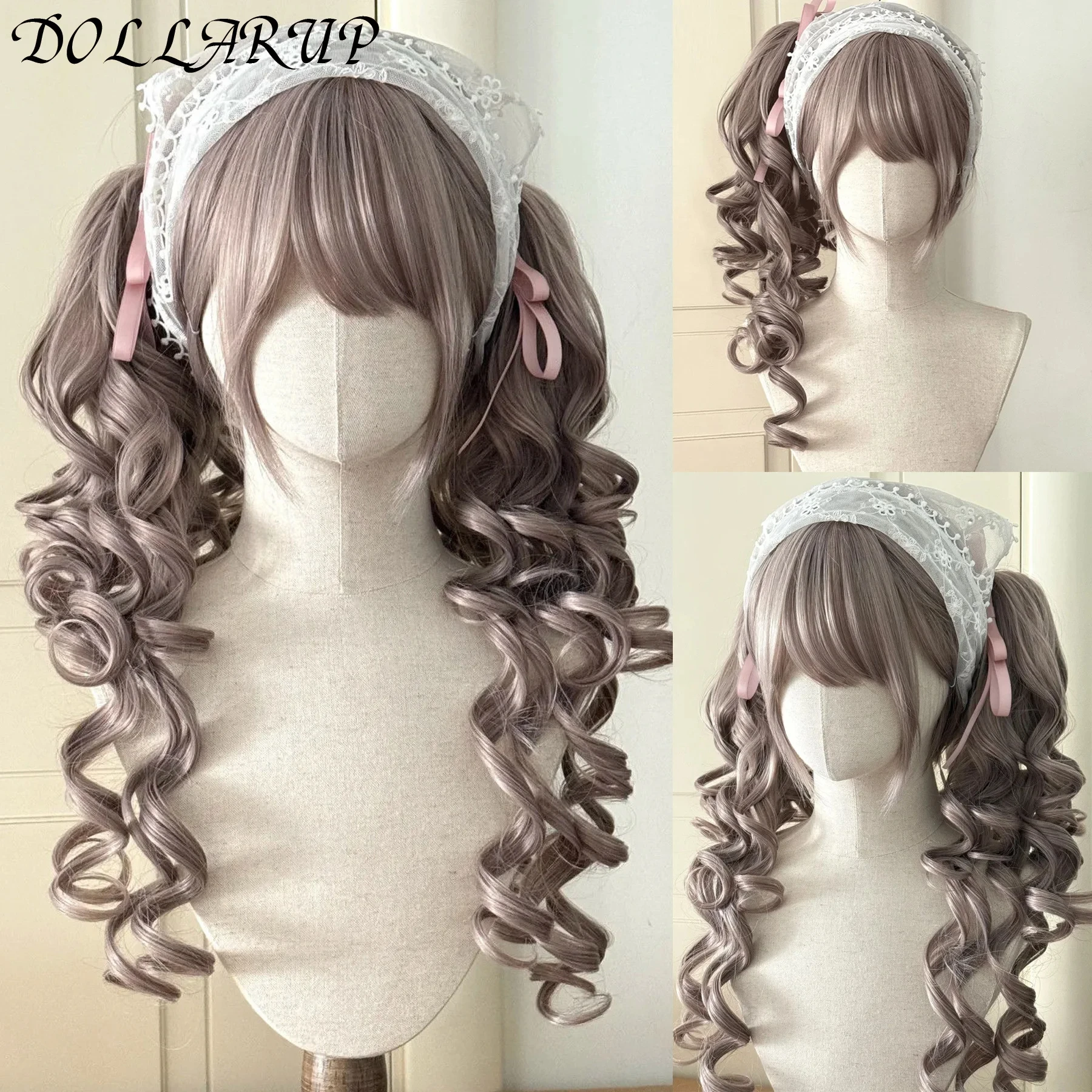 

JKL длинный волнистый парик для косплея с двойным хвостиком для женщин, повседневные вечерние синтетические парики Лолиты, золотые/шоколадные термостойкие волосы