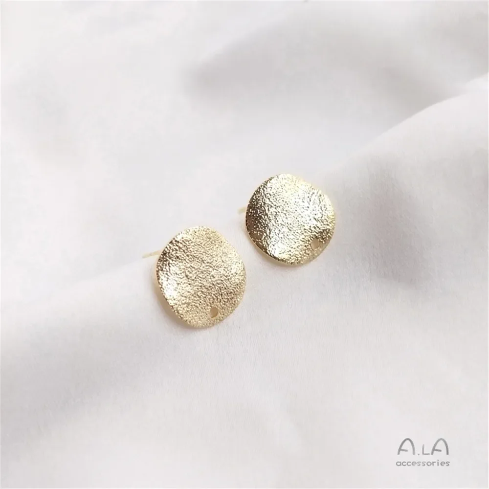 14K Gold Plated Concave and convex round piece with lifting hole frosted wire ear stud DIY handmade accessories