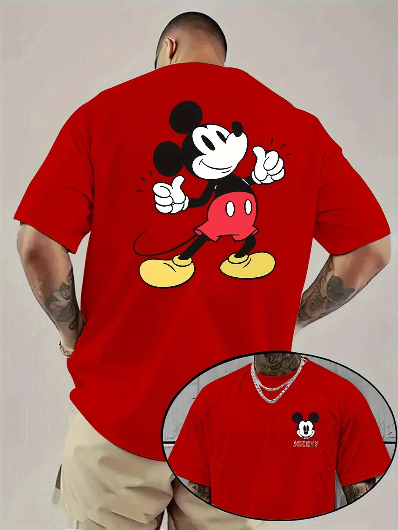 تي شيرت ديزني ميكي ماوس قطن للرجال والنساء كاجوال عصري كبير الحجم ملابس الشارع فضفاضة بأكمام قصيرة للجنسين مناسبة #4