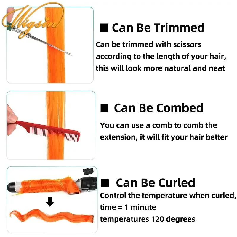 وصلة شعر صناعية طويلة مستقيمة من ويغسين، قطعة شعر ملونة بألوان قوس قزح أرجواني وأحمر وأزرق للنساء #3