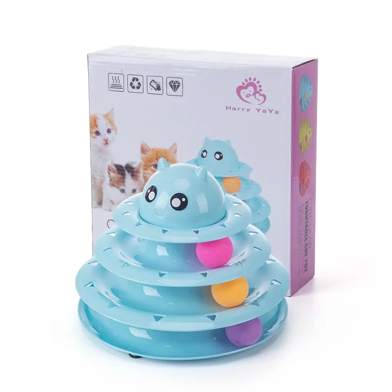 3 Levels Cats Toy Tower Tracks Cat Toys Interactive Cat Intelligence Training Amusement Plate Tower Pet Products Cat Tunnel