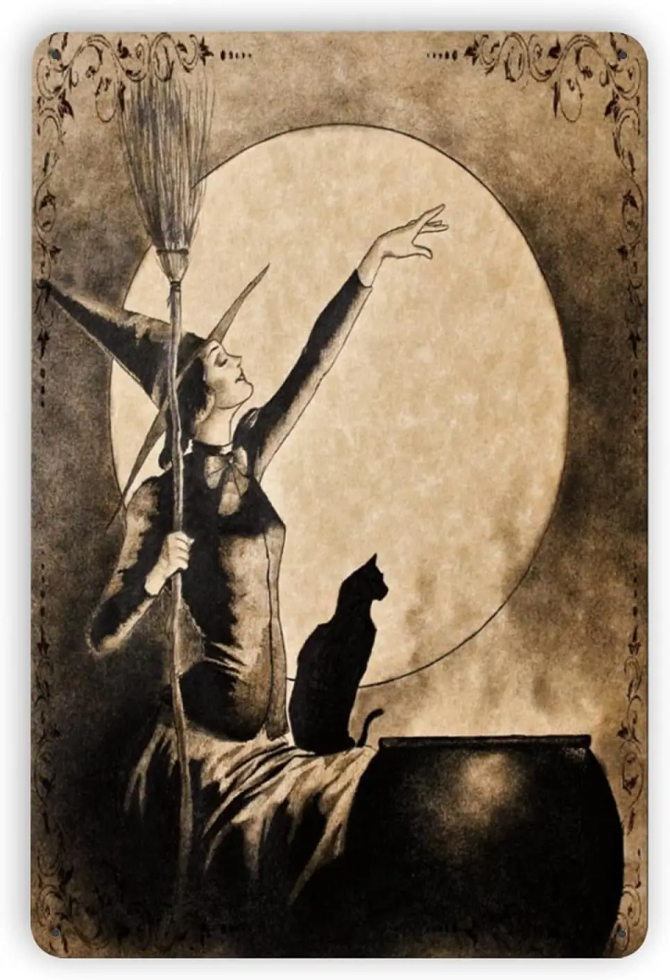 Broom Witch Metal Tin,Signs Kitchen Witchery Iron Painting Plaque Halloween Wall Decor for Bar Cat Club Parlor Cafe Store 8 sign