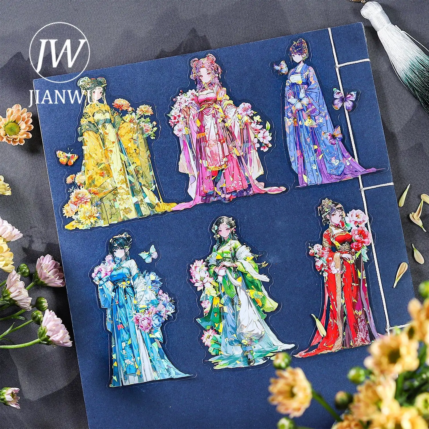 JIANWU 6 Sheets Beauty Goddess Series Vintage Character Material Shell Light PET Sticker Creative DIY Journal Collage Stationery