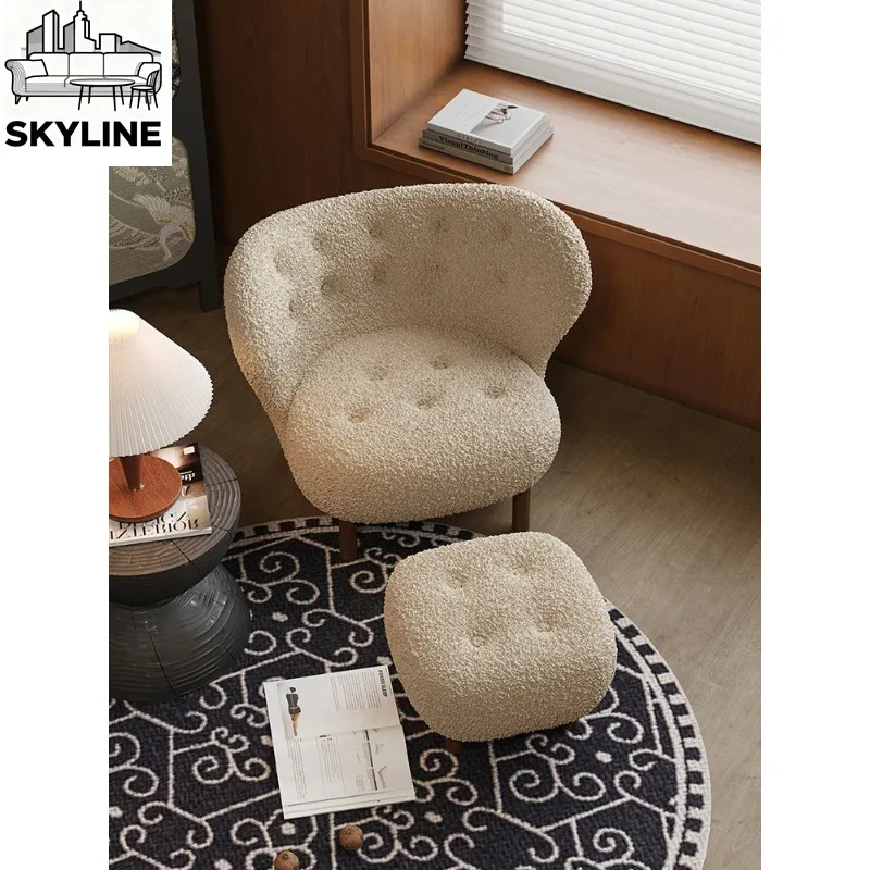 Antique Style Soft Lamb Wool Upholstered Lounge Chair Decor Single Sofa for Indoor Space