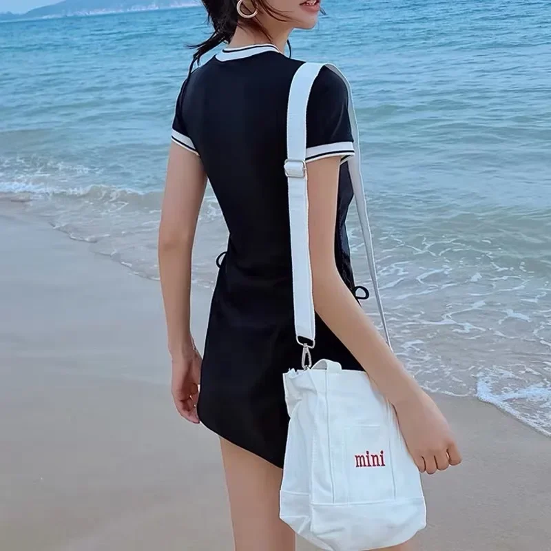 Professional Swimsuit Hot Spring Swimwear Fairy Women One-Piece Sexy Belly-Covering Short Sleeve Students Korean Bathing Suit