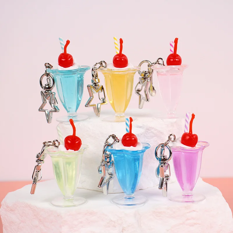 Tazas de postre de Gel de crema, llaveros de tazas de bebidas, bebidas de helado simuladas, colgantes de comida, decoraciones colgantes creativas
