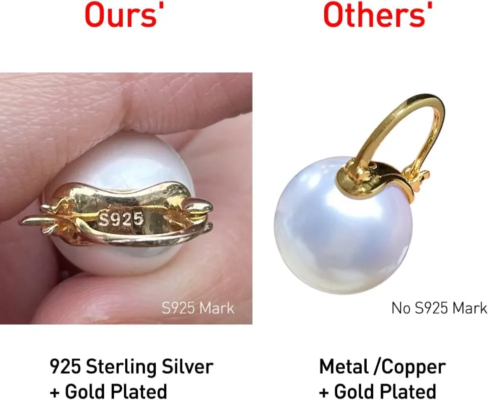 أنيقة 925 فضة اللؤلؤ إسقاط أقراط استرخى مسمار 14K مطلية بالذهب أقراط للنساء في سن المراهقة الفتيات أمي 14 مللي متر #2