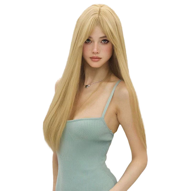Venta de liquidación de pelucas sintéticas largas y rectas doradas de 26 pulgadas, adecuadas para el cabello Natural diario, para fiestas y Halloween de las mujeres
