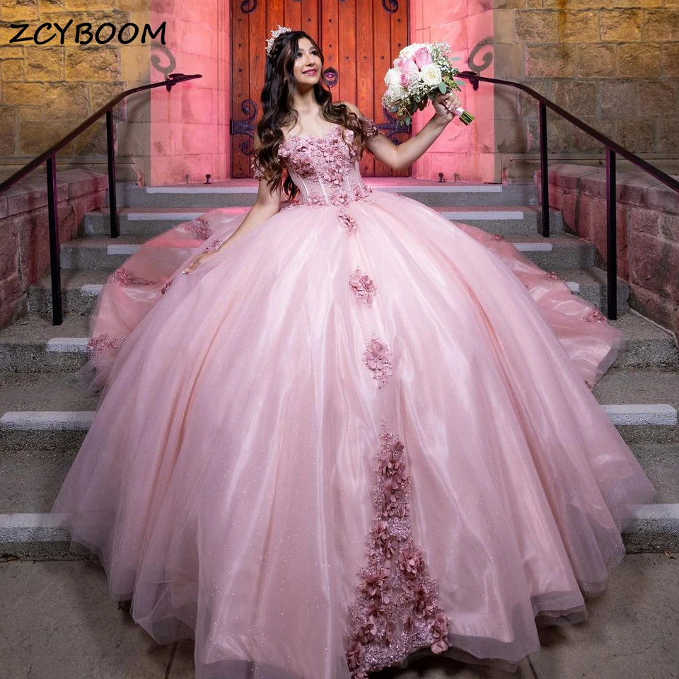 فستان Quinceanera فاخر مكشوف الأكتاف مكشوف الأكتاف مخصص 2024 مزين بالدانتيل الأميرة مشد خلفي Vestidos De 15 Años