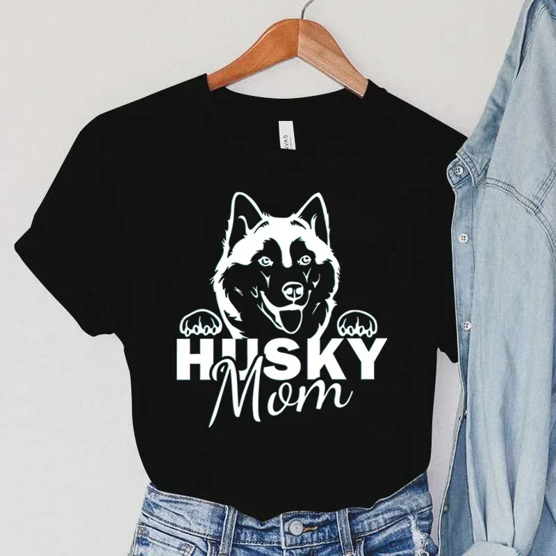 تي شيرت Harajuku Husky Mom مطبوع Y2k تي شيرت نسائي صيفي برسومات حيوانات ملابس نسائية كرتونية تي شيرت مطبوع عتيق