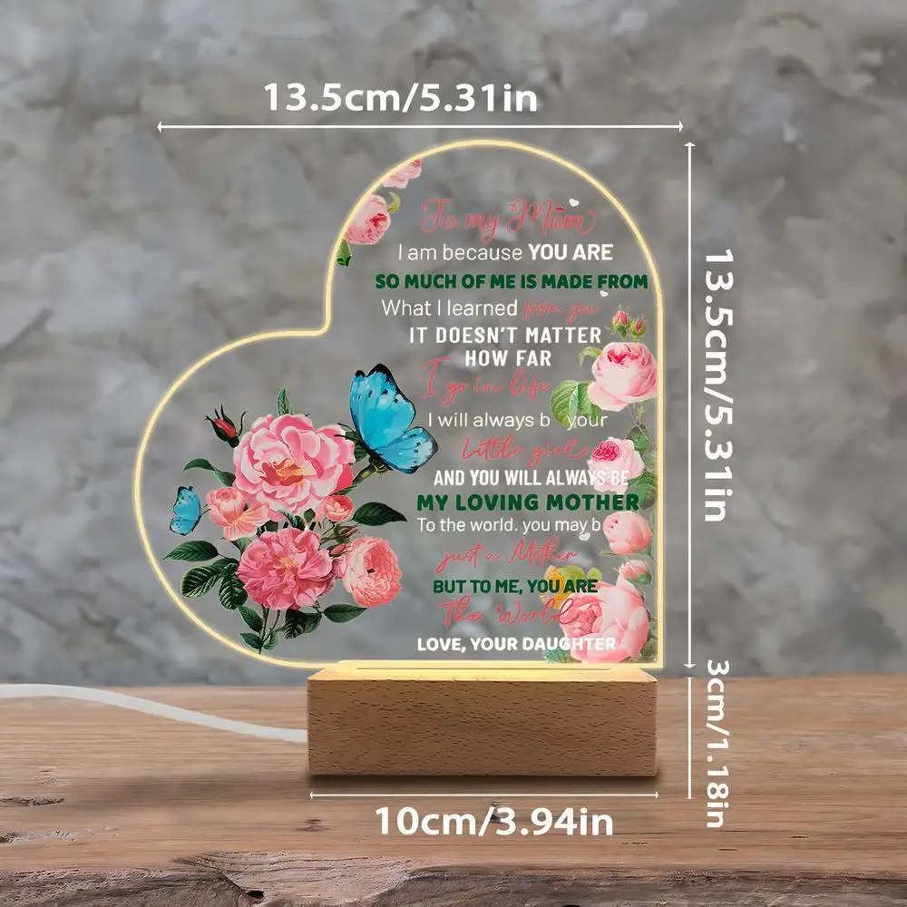 1 قطعة ملحقات التصوير الفوتوغرافي للديكور المتوهج من الأكريليك ، قاعدة خشبية USB ، هدية ابنة أمي ، ديكور زهور الفراشة ، دمى قابلة للجمع