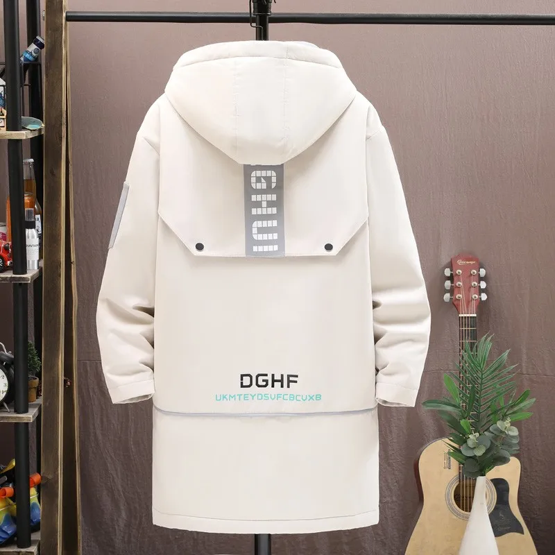 2024 Men\'s Long Cotton Lined Jacket Autumn Winter Classic Trend Long Windbreaker Men\'s Casual Loose High-quality Hooded Jacket