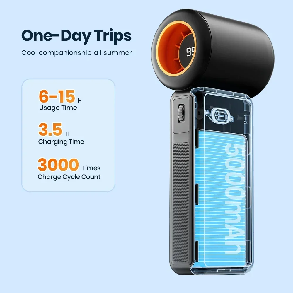 

Handheld USB Turbo Fan Super Strong Airflow Infinite Speed Adjustment Long-Lasting Battery Rechargeable Multipurpose Pocket Fan