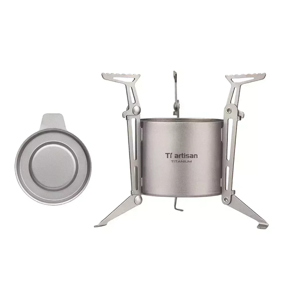 

SPORTFUNSF Camping Titanium Alcohol Stove Heater Furnace With Fire Cover Portable Foldable Camping Hiking Cooking Alcohol Stove