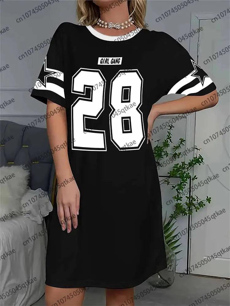 فستان نسائي كبير الحجم تي شيرت بنات عصابة '28' طباعة فستان صالة قصير الأكمام للمنزل والنزهات رقبة مستديرة ملابس نوم غير رسمية #6