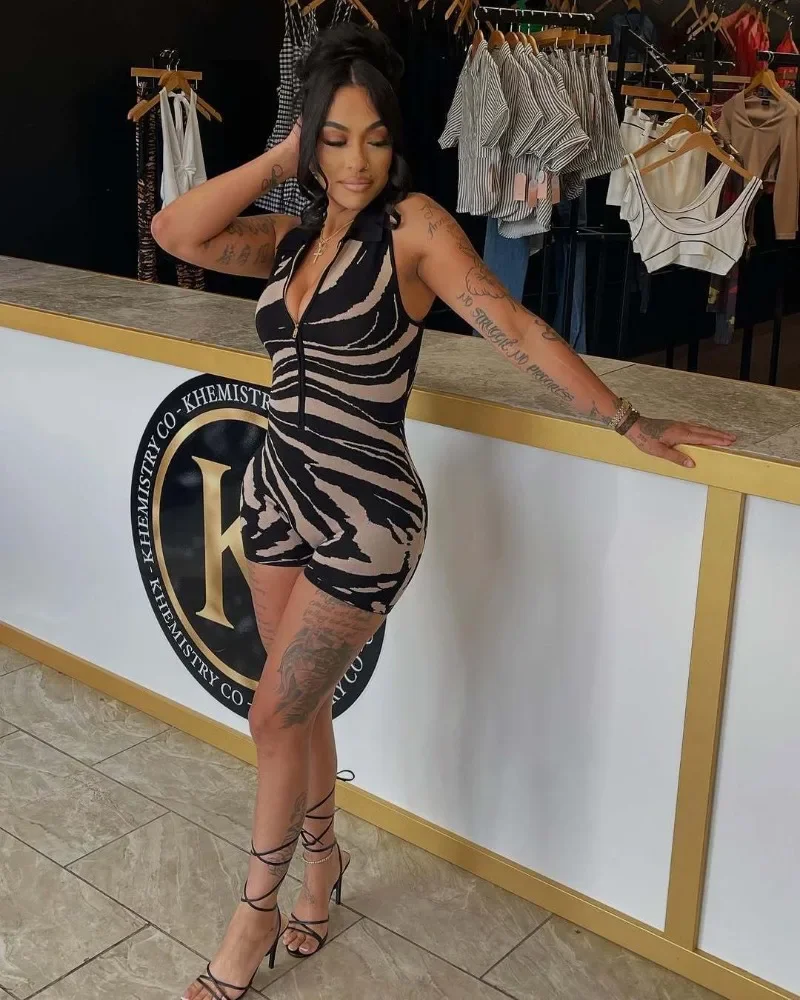 

GUWU Women Fashion Zebra Striped Print Sleeveless Romper Playsuit 2025 Summer Zipper Fly Overall Outfits One Piece Jumpsuits