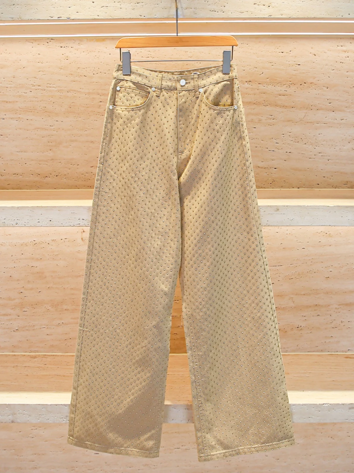 

Прямые джинсы с высокой талией, женские повседневные джинсы с тяжелой вышивкой, сверкающие бриллианты, модные универсальные длинные брюки