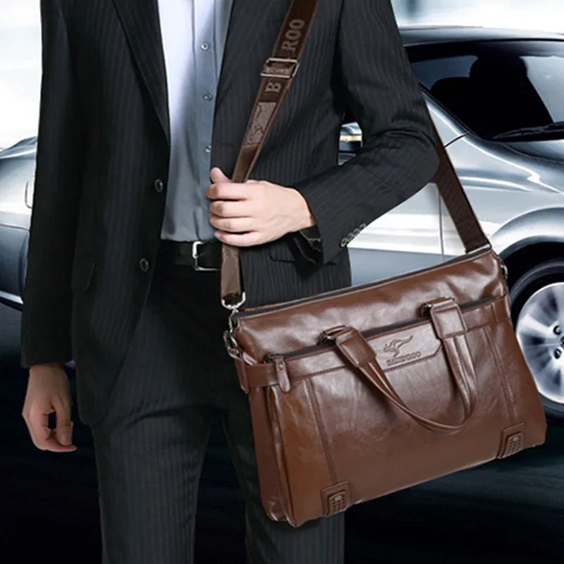 Sac à main de luxe en cuir PU pour hommes, étuis à bombes avec fermeture éclair, sac fourre-tout pour ordinateur portable, sac messager initié au bureau, haute qualité