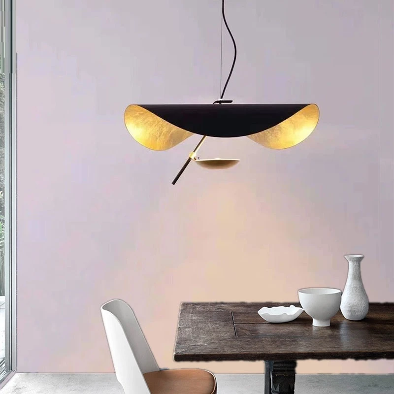 LED Pendant Lamp Creative Living Room Bedroom Decor Hanglamp Black White Art Hat Lighting Fixture Gold Texture Hanging Light