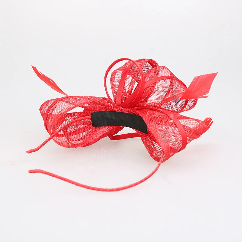 

Classic Red Sinamay Fascinator Hairbands Women High End Sianamy Headpieces French Style Church Banquet Fancy Show Women Headwear