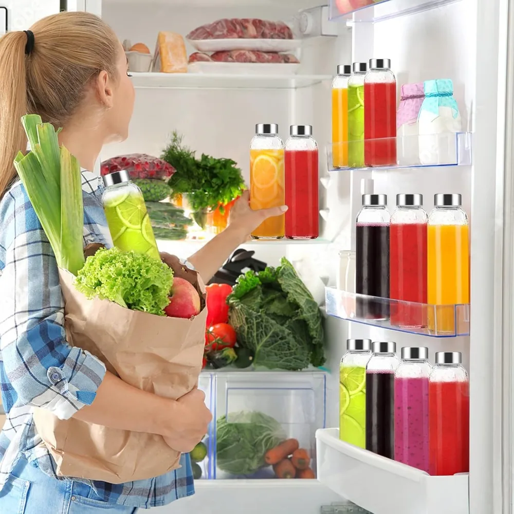 زجاجات من الزجاج الشفاف مع أغطية 18 أونصة، زجاجات مياه زجاجية قابلة لإعادة الاستخدام مع غطاء من الفولاذ المقاوم للصدأ للعصير والثلاجة، تسرب 100% #5