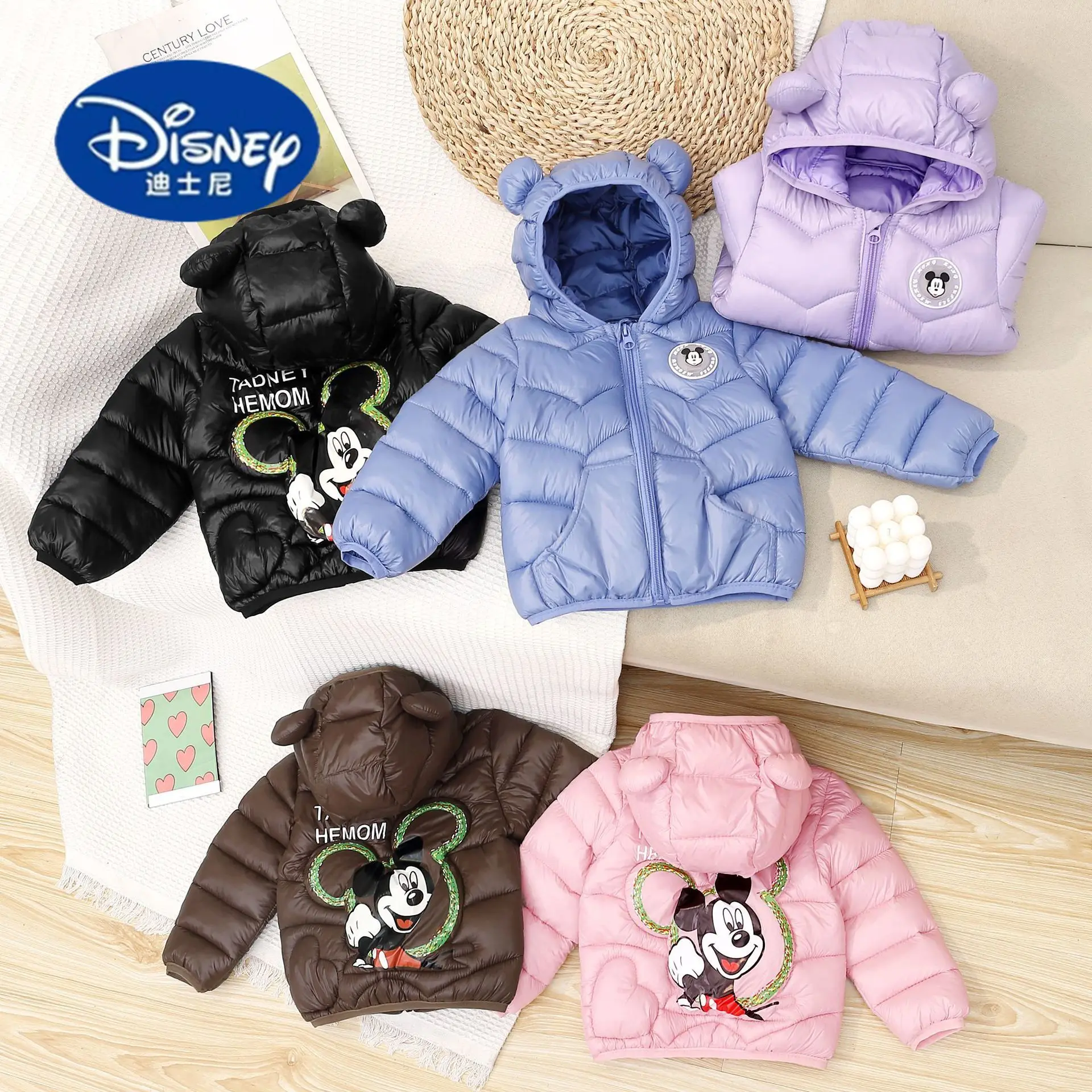

Стеганая куртка с капюшоном Disney 2025 — зимнее пуховое пальто для малышей, функции светодиодной подсветки, трансграничное экспортное качество