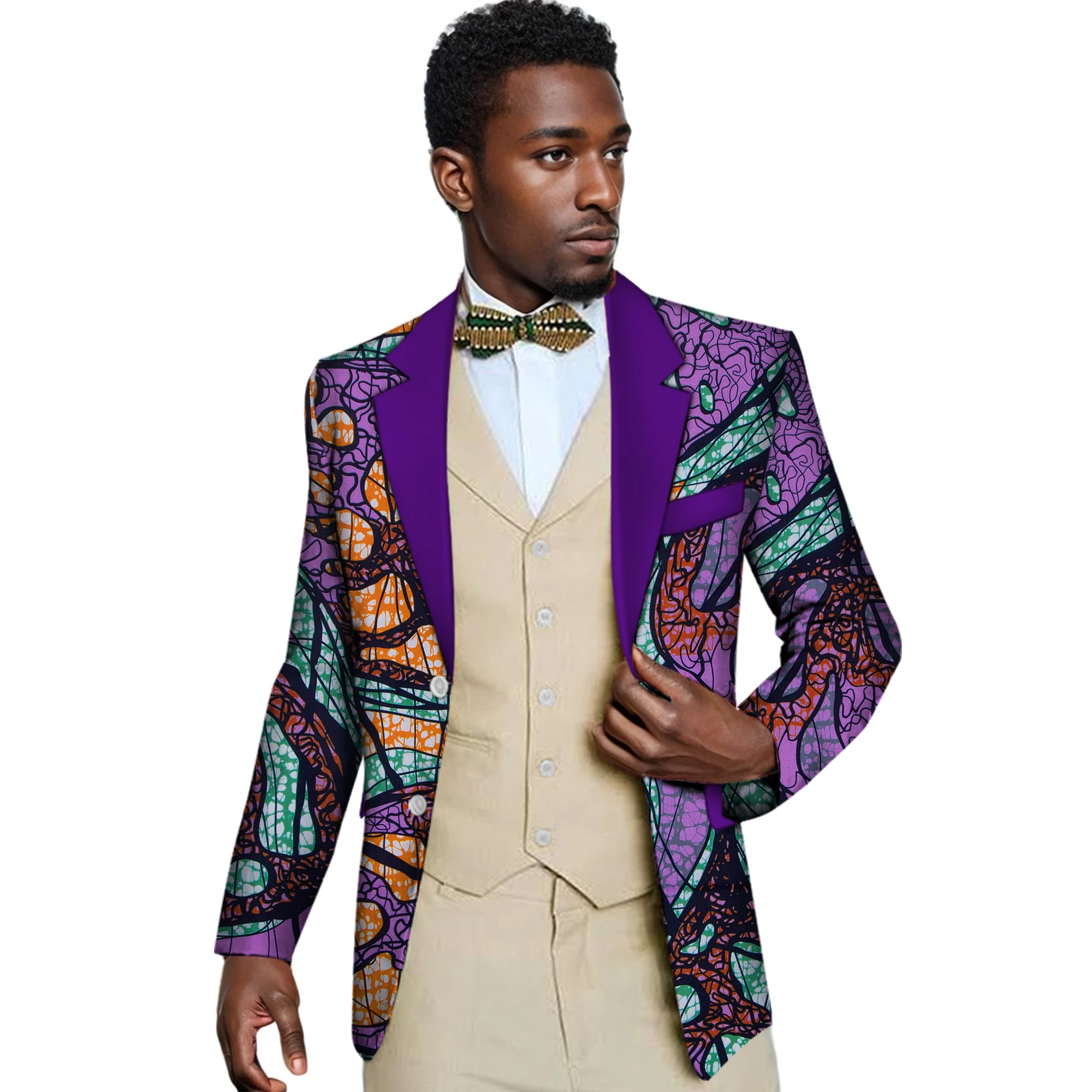 

Men Blazer Tops Bazin Riche Traditional African Clothing Print Tops Coats Blazer Cotton Dashiki African Clothes for Men WYN158