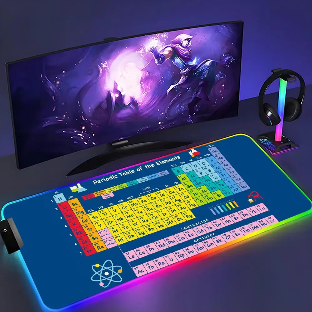 Learn the periodic table XXL RGB Mouse Pad Kawaii Gaming Accessories Computer keyboard Large Led Desk Mat Backlight Mousepad