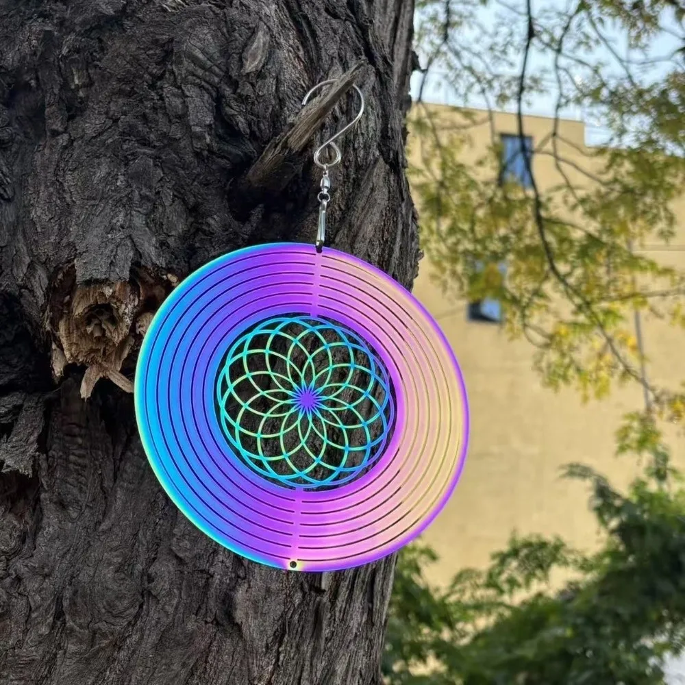 Gradient Wind Chime Pendant Colorful Heart Flower Wind Spinner Catcher Home Decor Flowing Light Effect 3D Rotating Wind Chimes