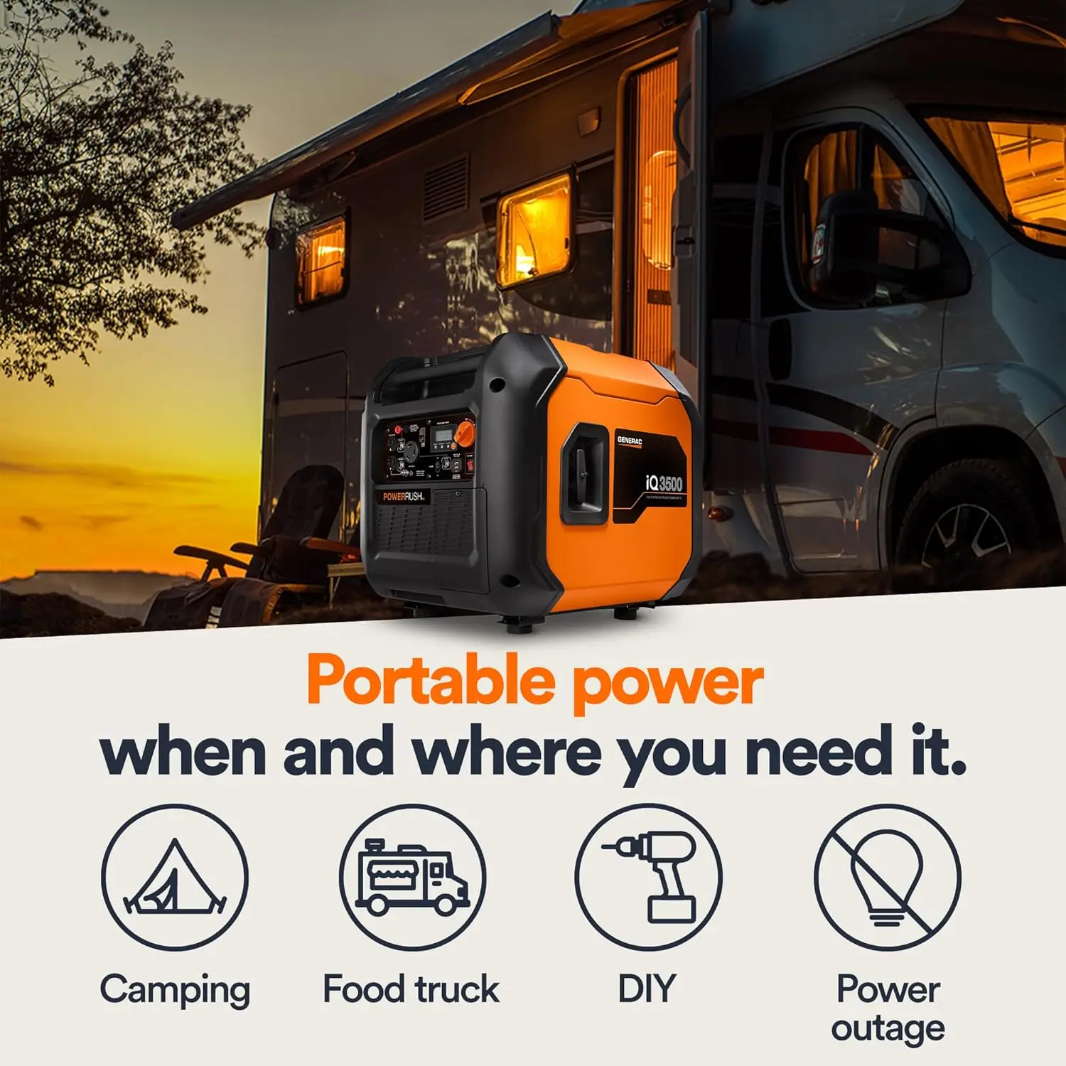 3,500-Watt Gas-Powered Portable Inverter Generator - Electric Start - Lightweight Enclosure Design for Ultra-Quiet Performance