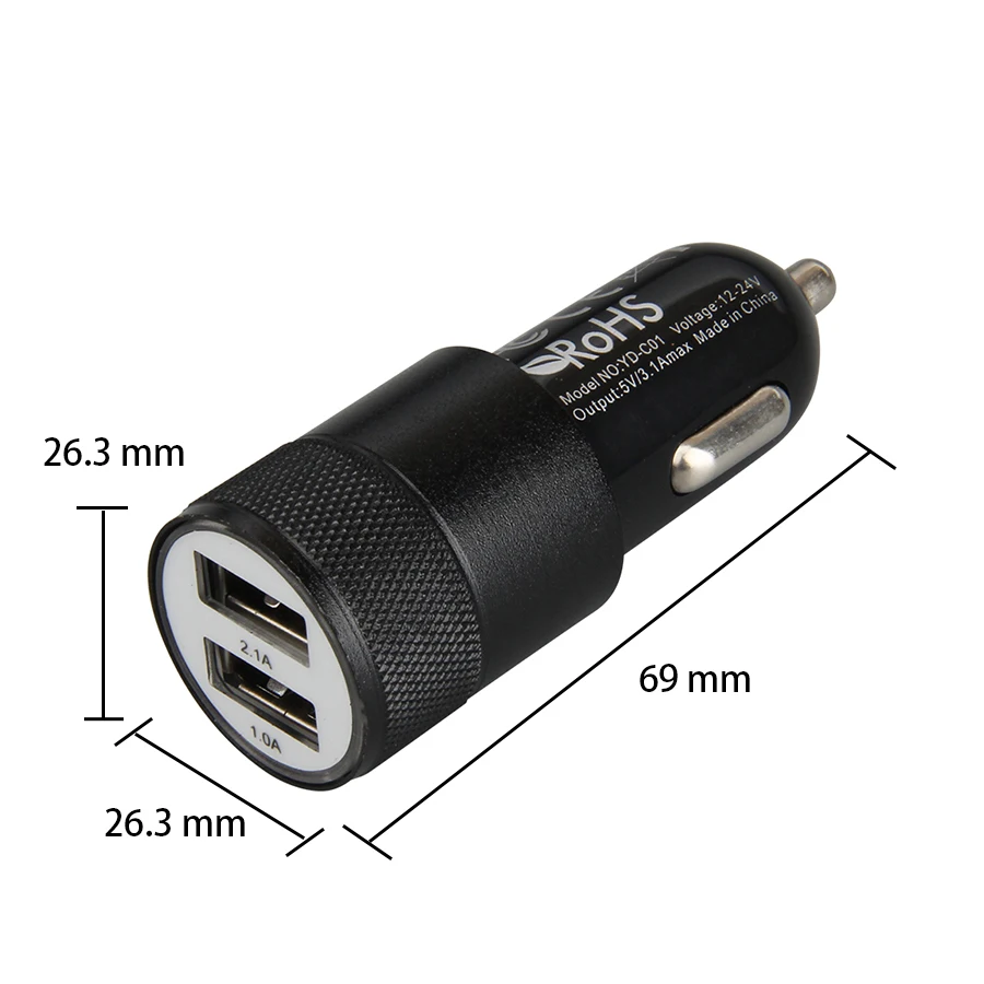 100pcs Dual USB Car Charger Car Charging Accessories Cigarette Lighter Adapter 12v 2A 2 usb Port Smart In-Car Charger Socket