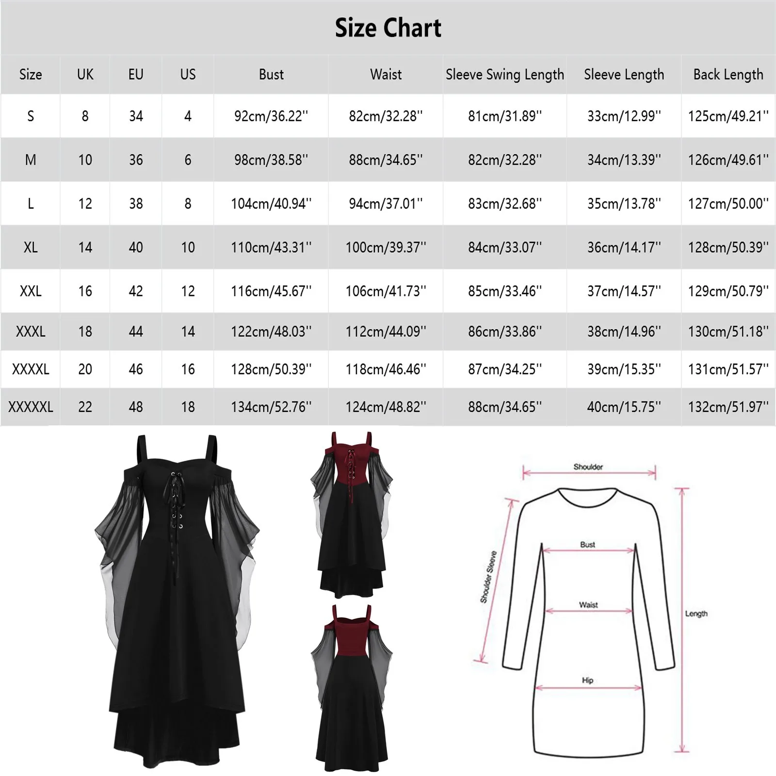 Cocktail Dress Women Plus Size Fashion Halloween Costume Gothic Cosplay Vintage Corset Long Flare Sleeve A Line Party Midi Dress