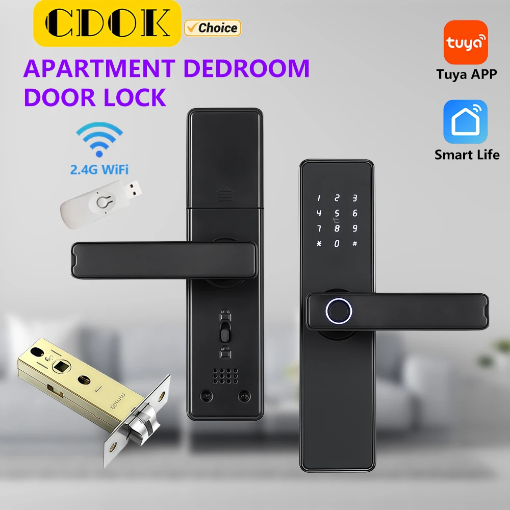 

Умный дверной замок CDOK F30 Tuya Bluetooth, разблокировка паролем по отпечатку пальца, можно использовать с дистанционной разблокировкой шлюза