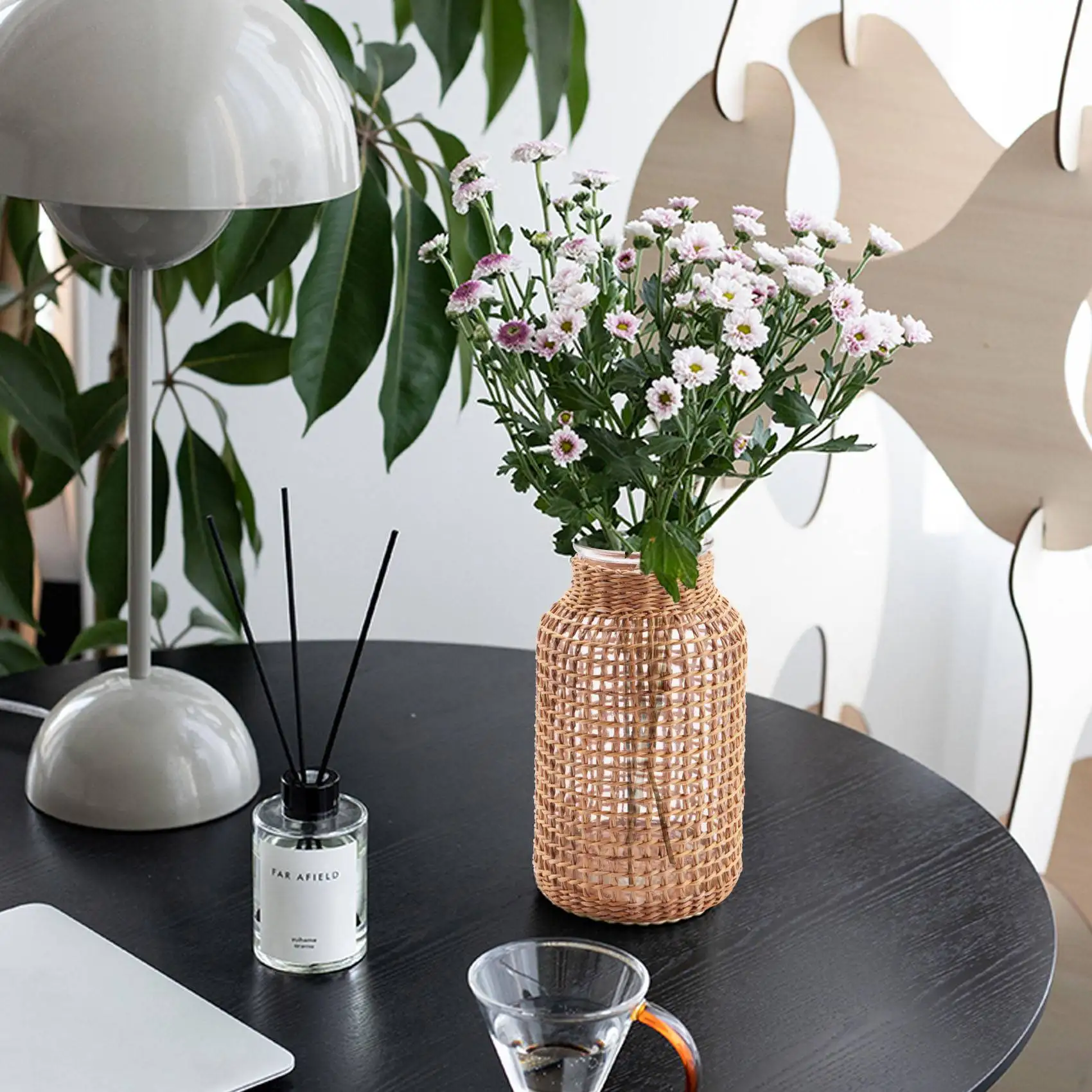 AC23-Straw Glass Flower Vase Japanese Flower Pot In The Nordic Contracted Creative Flower Basket To Water Plants