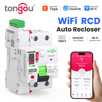 TONGOU Type A RCCB RCD WIFI Auto Recloser 16-63A 30mA 2 Pole Smart Circuit Breaker with Over/Under Voltage Protection
