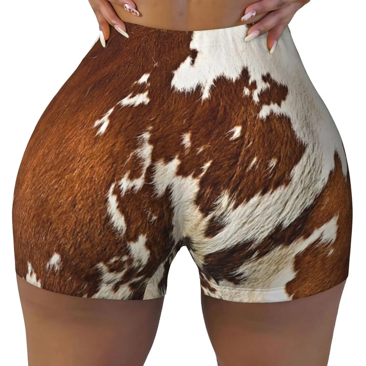 Pantaloncini da allenamento da donna con stampa in pelle di vacchetta rossa e bianca Pantaloncini da palestra atletici elastici Yoga estivo a vita alta senza cuciture