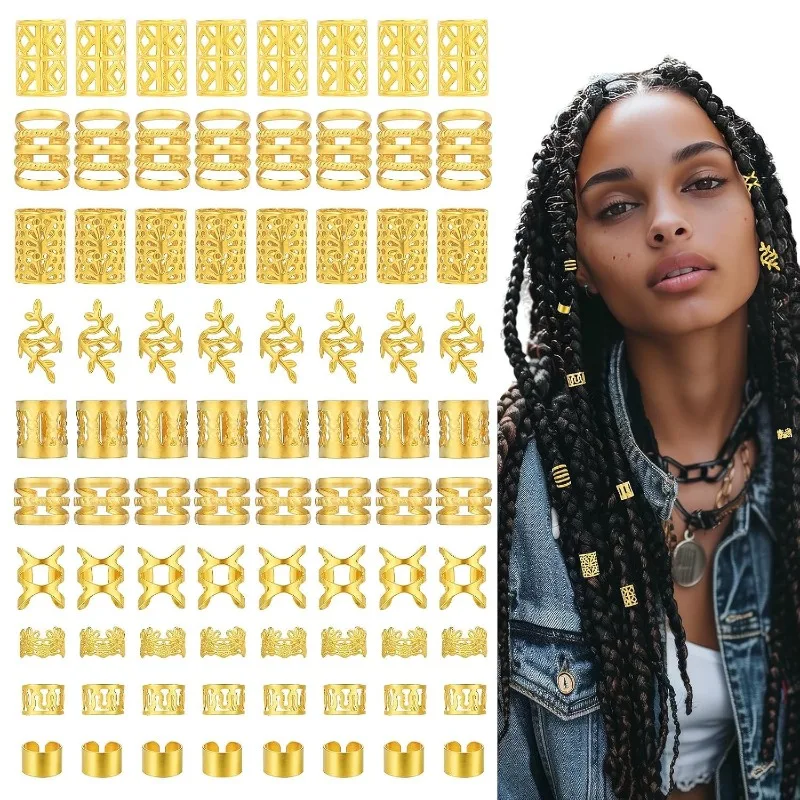 

Premium 100PCS Gold Hollow Alloy Dreadlock Extension Rings for DIY Braided Hair Festival Daily Birthday Non Slip High Quality