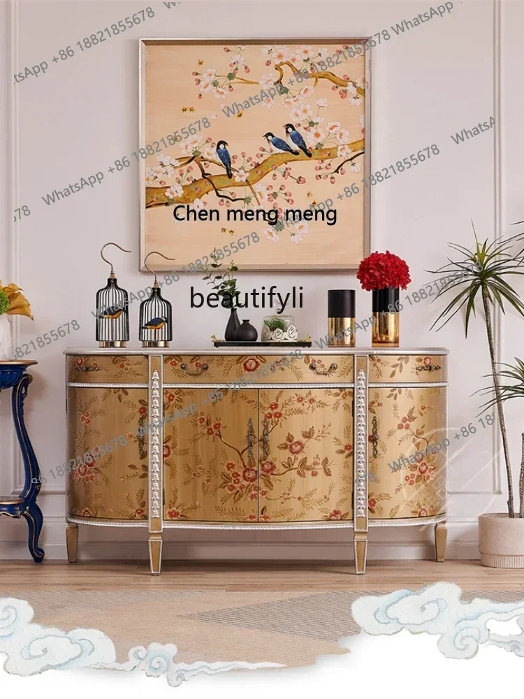 

X Новый классический роскошный роскошный шкаф для прихожей из массива дерева в европейском стиле с окрашенным цветком и полукругом