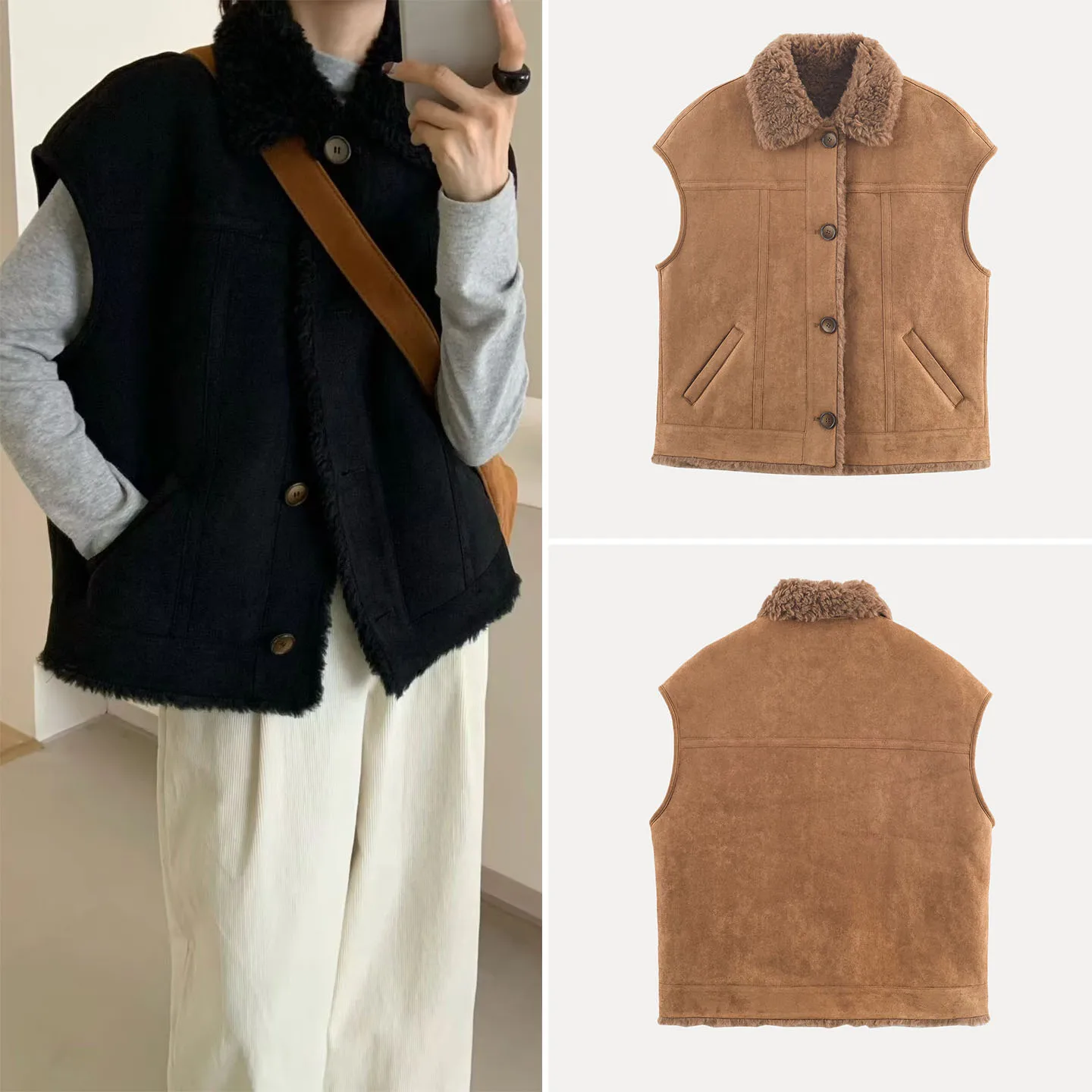 

Модный персонализированный женский кожаный жилет с меховым воротником-стойкой, осенняя новинка, Z Commute Sle Color