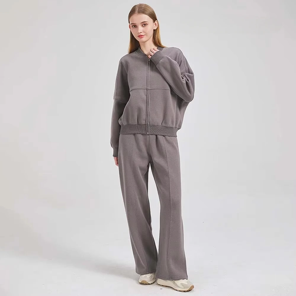 Sivatu Bawełniany kardigan z zamkiem błyskawicznym dla kobiet 2024 Dresy Spodnie Baggy Odzież sportowa Sweter damski 2-częściowy zestaw Stroje damskie