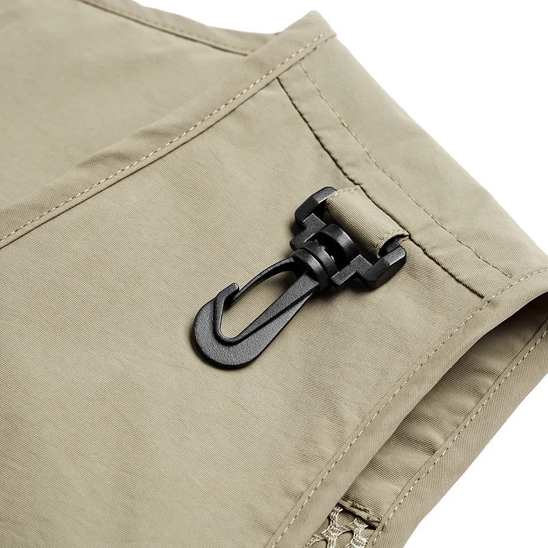 Neue, leichte Sommerweste aus atmungsaktivem Netzstoff, die schnell trocknet, für Herren, mit mehreren Taschen, als Angelweste oder Freizeitweste geeignet, mit ausgeschnittenen, übergroßen Schulterpartien. – Detail 12
