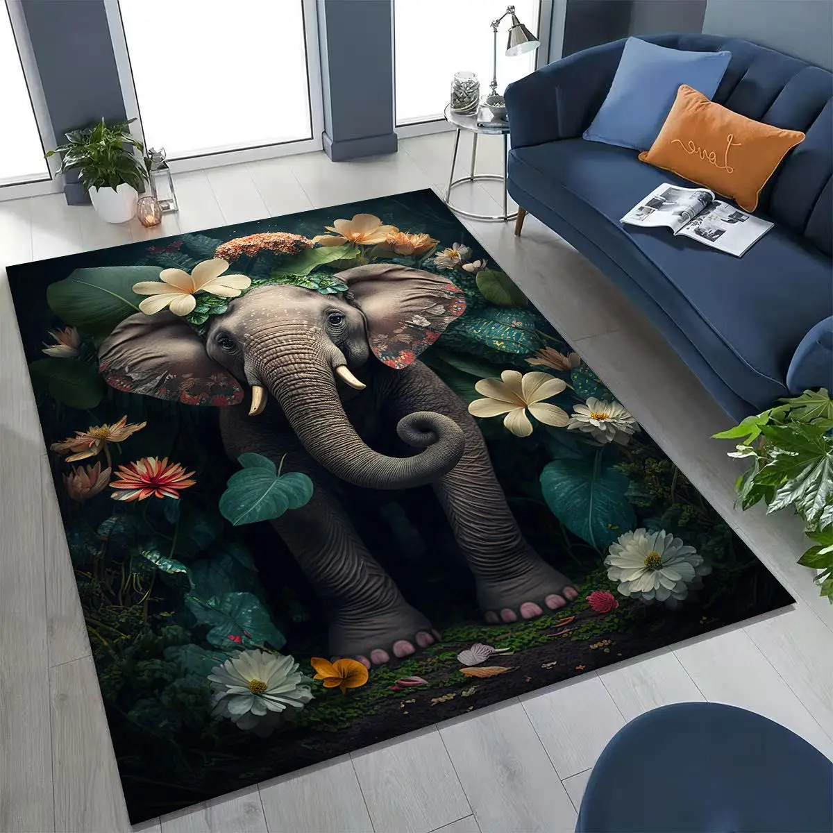 

27 Style Wisdom Elephant Cartoon Rug for Bedroom Living Room Sofa Home Doormat Decor,Large Kids Play Non-slip Floor Mat Gift