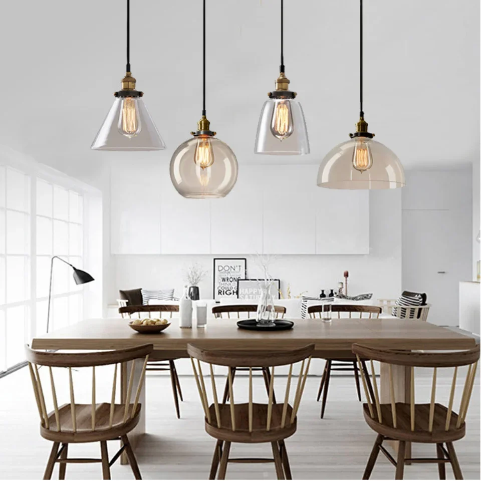 Nordic Retro Style Glass Pendant Lamp Resturant Bar Personality Commercial Lights Home Decoration Living Room Kitchen Chandelier