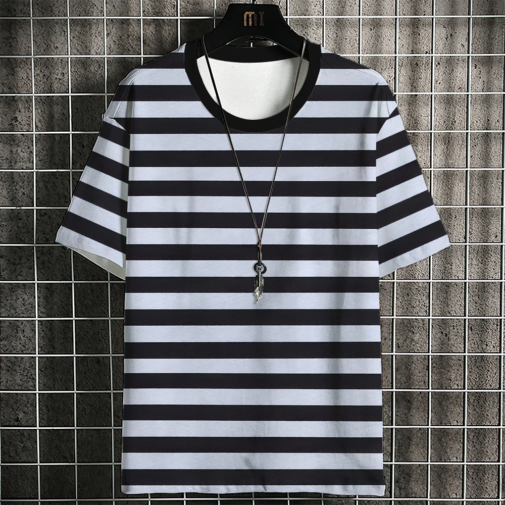 Fashion Men\'s T-shirt Stripe Pattern Classic Fashion Travel Casual Street Style Sweat-wick Quick-drying High-grade Short Sleeve