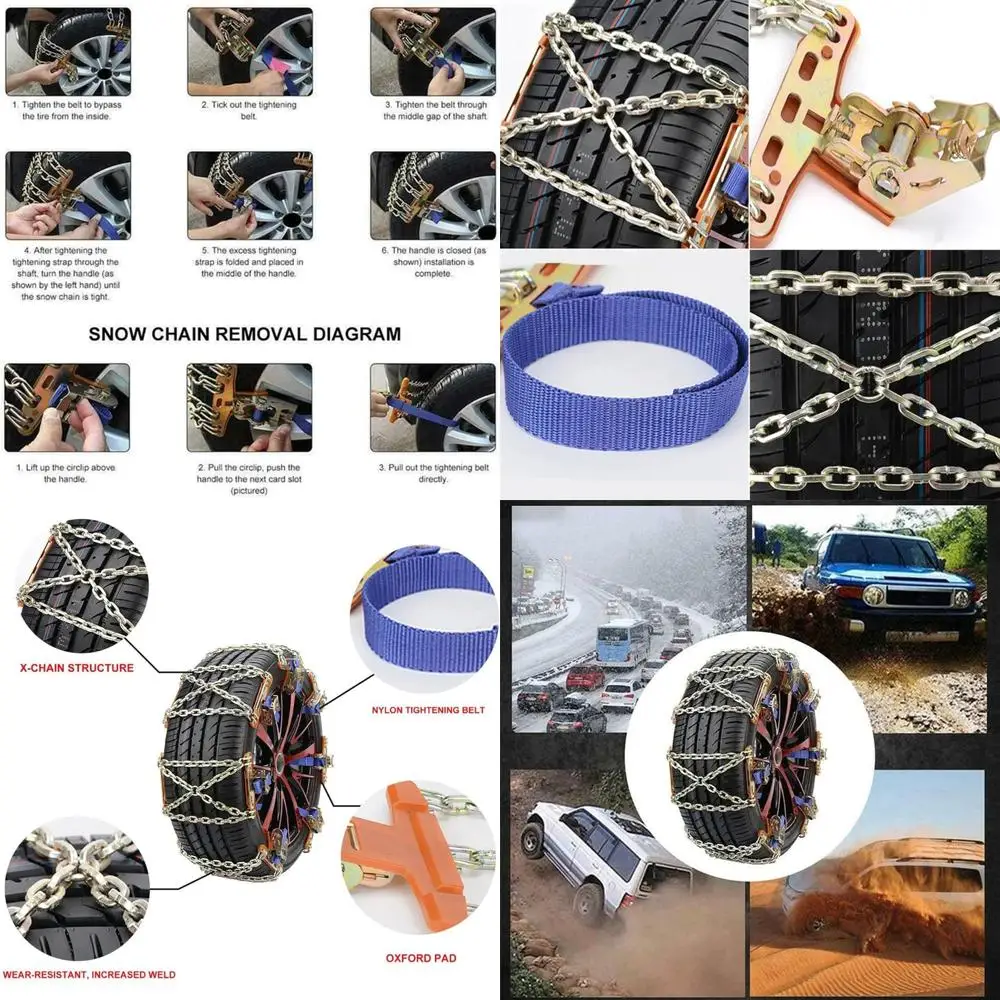 Snow Chains Car Tire Snow Chain for Winter 6 PCS Manganese Steel Auto Anti-Skid Chains Ice Mud Tires Chain Adjustable Auto Wheel