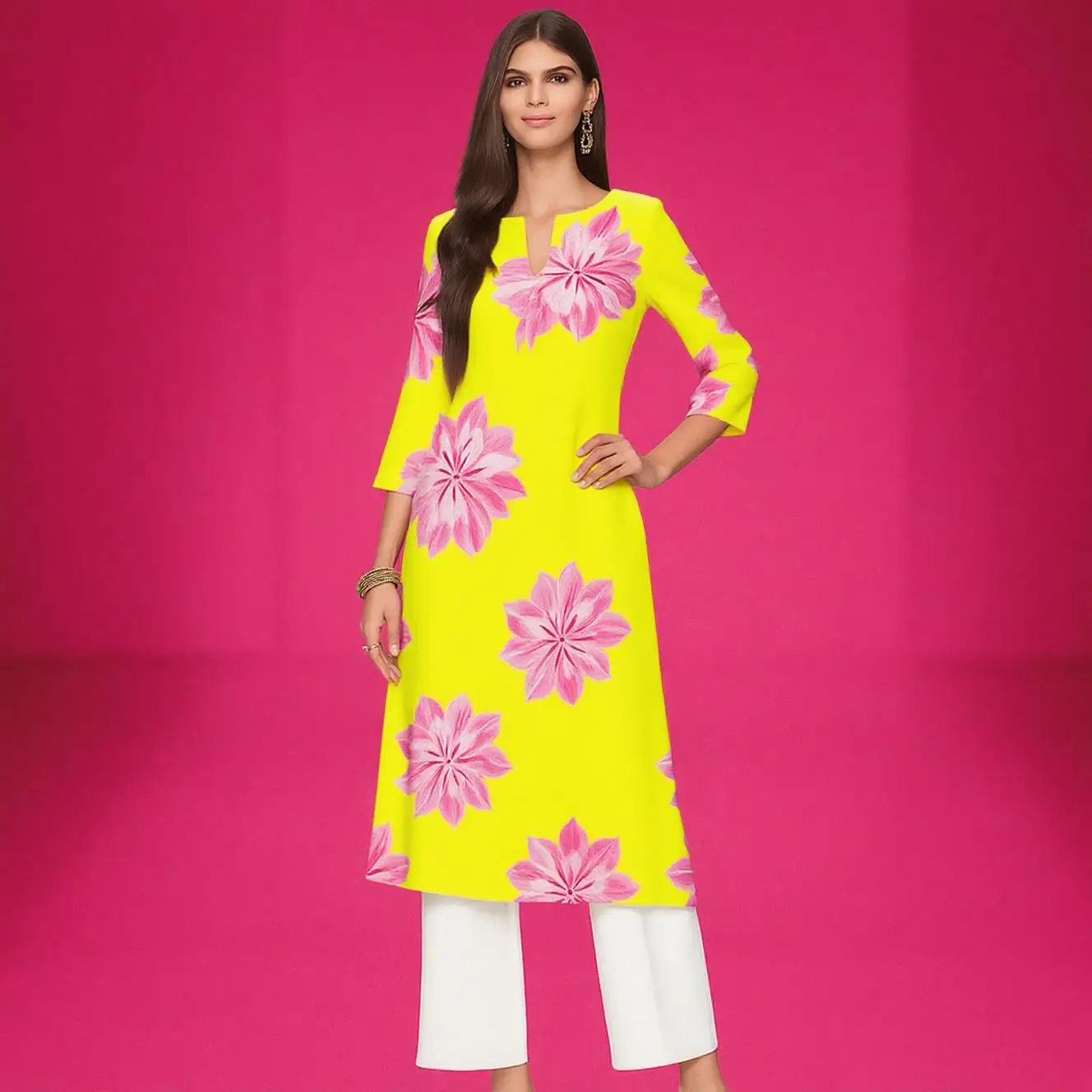 فستان كورت كاجوال للسيدات المسلمات أنبوب مستقيم كاجوال على شكل زهرة عرقية فساتين إسلامية بأكمام طويلة #4