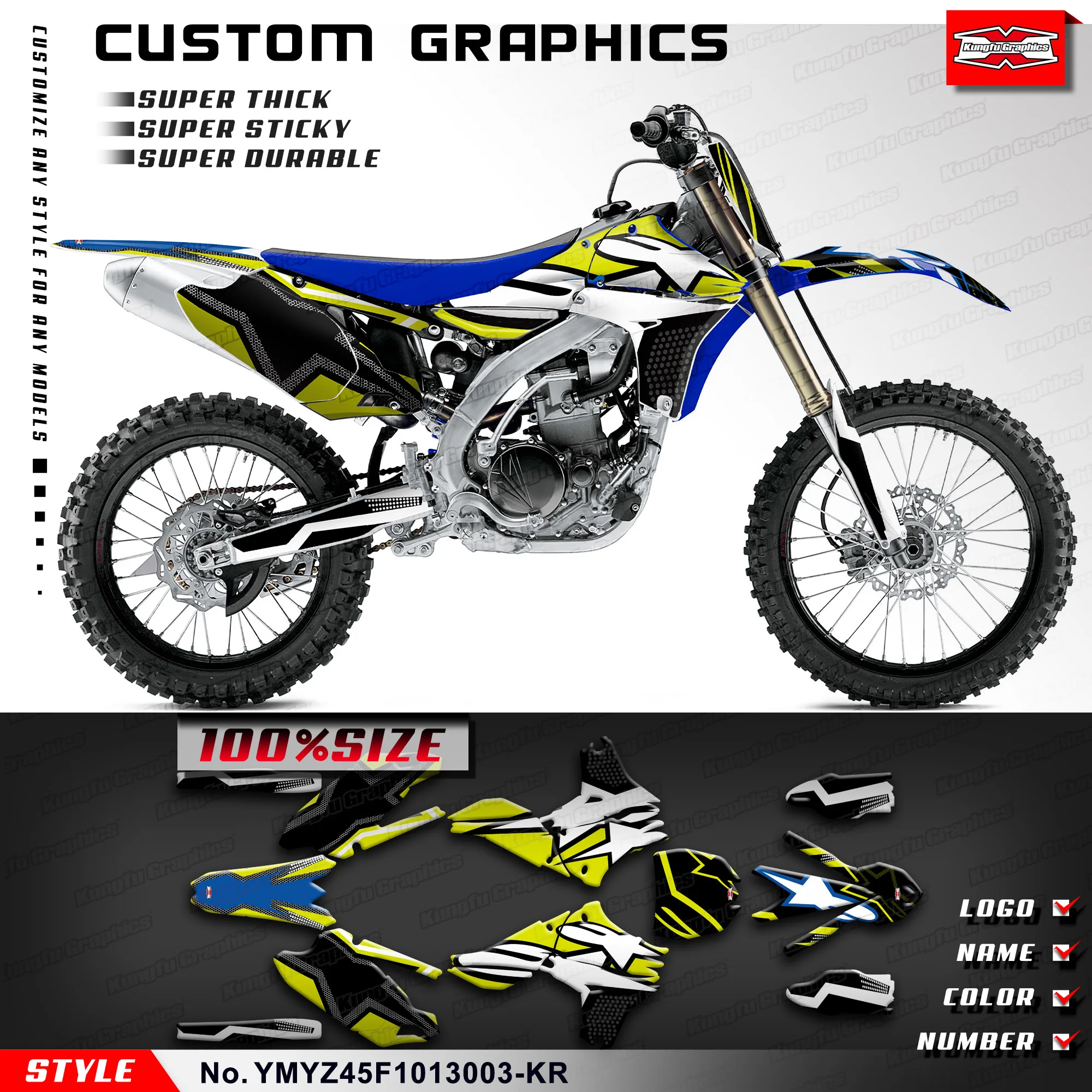 

KUNGFU GRAPHICS Dirt Bike Decals Custom Sticker Kit Complete Vinyl Wraps for Yamaha YZ450F 2010 2011 2012 2013 YMYZ45F1013003-KR