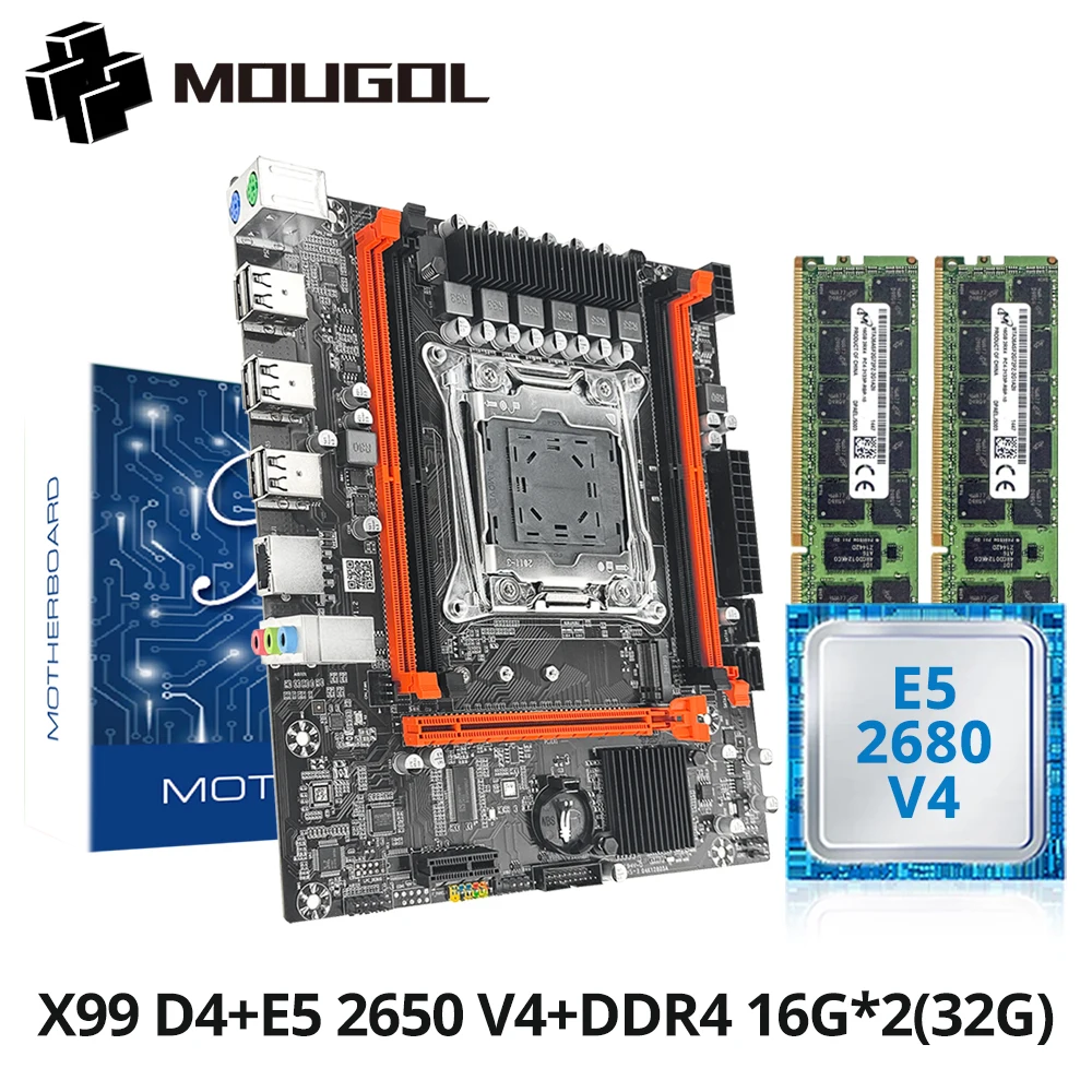 

Комплект материнской платы MOUGOL X99 с процессором Intel Xeon E5 2680 V4, двухканальный DDR4, 32 ГБ (2*16 ГБ), 2133 МГц оперативной памяти для игрового компьютера